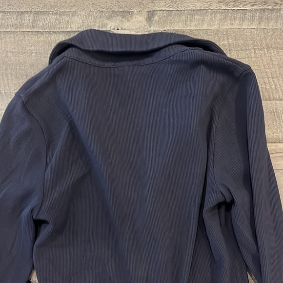 Express navy ribbed bodysuit collar quarter button up NEW thong back size small - Picture 4 of 5